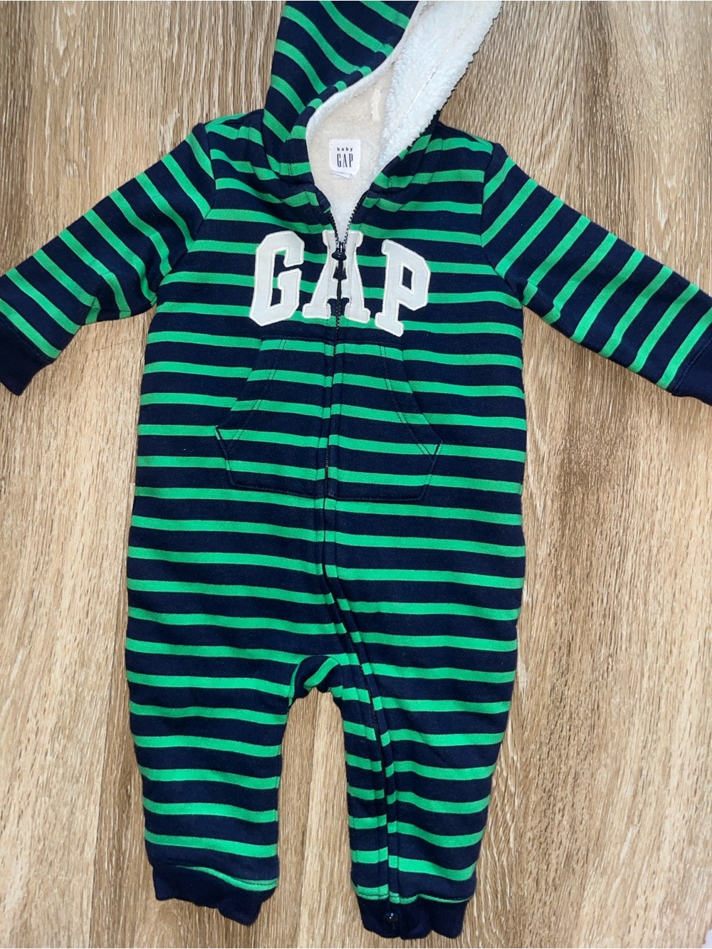 GAP Green and Navy Striped Hooded One-Piece
